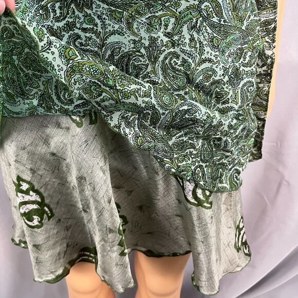 Womens Wrap Skirt Green Paisley Tiered Flowy Bohemian Hippie Magic Festival OS - Picture 2 of 3